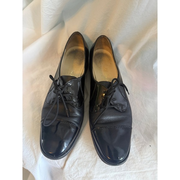 Salvatore Ferragamo Shoes - Salvatore‎ Ferragamo Boutique Black Patent Pebbled Leather Oxfords Size 7.5 B